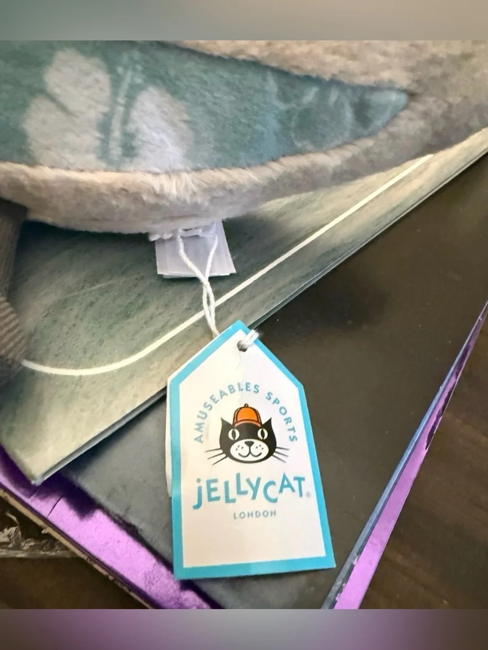 Jellycat Plush Smiling surfboard - Light Blue and Cream, authenticity guaranteed